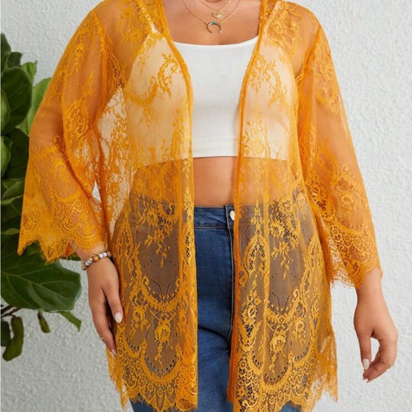 Gold Plus Open Front Sheer Cardigan - Picture 3 of 5